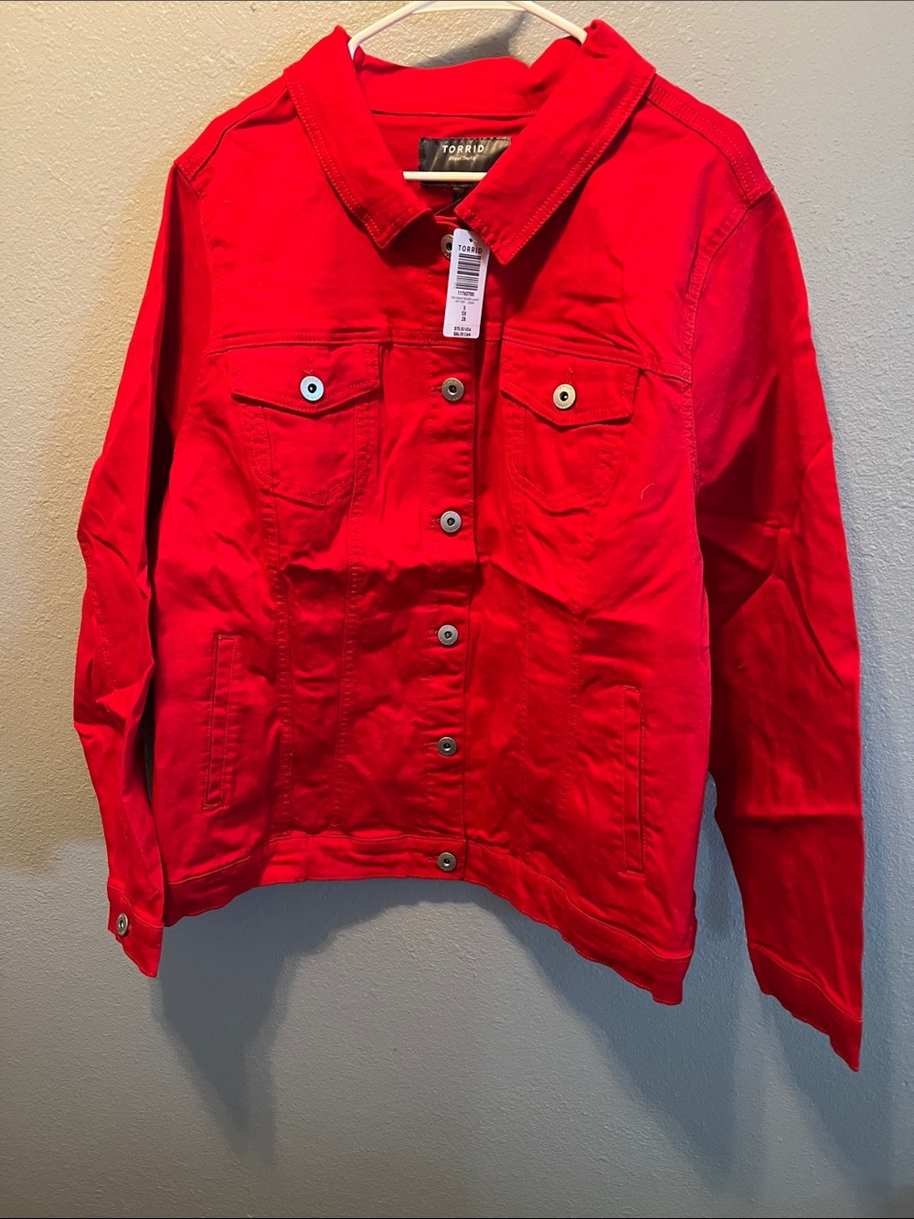 torrid Vibrant Red Denim Jacket with Button Front